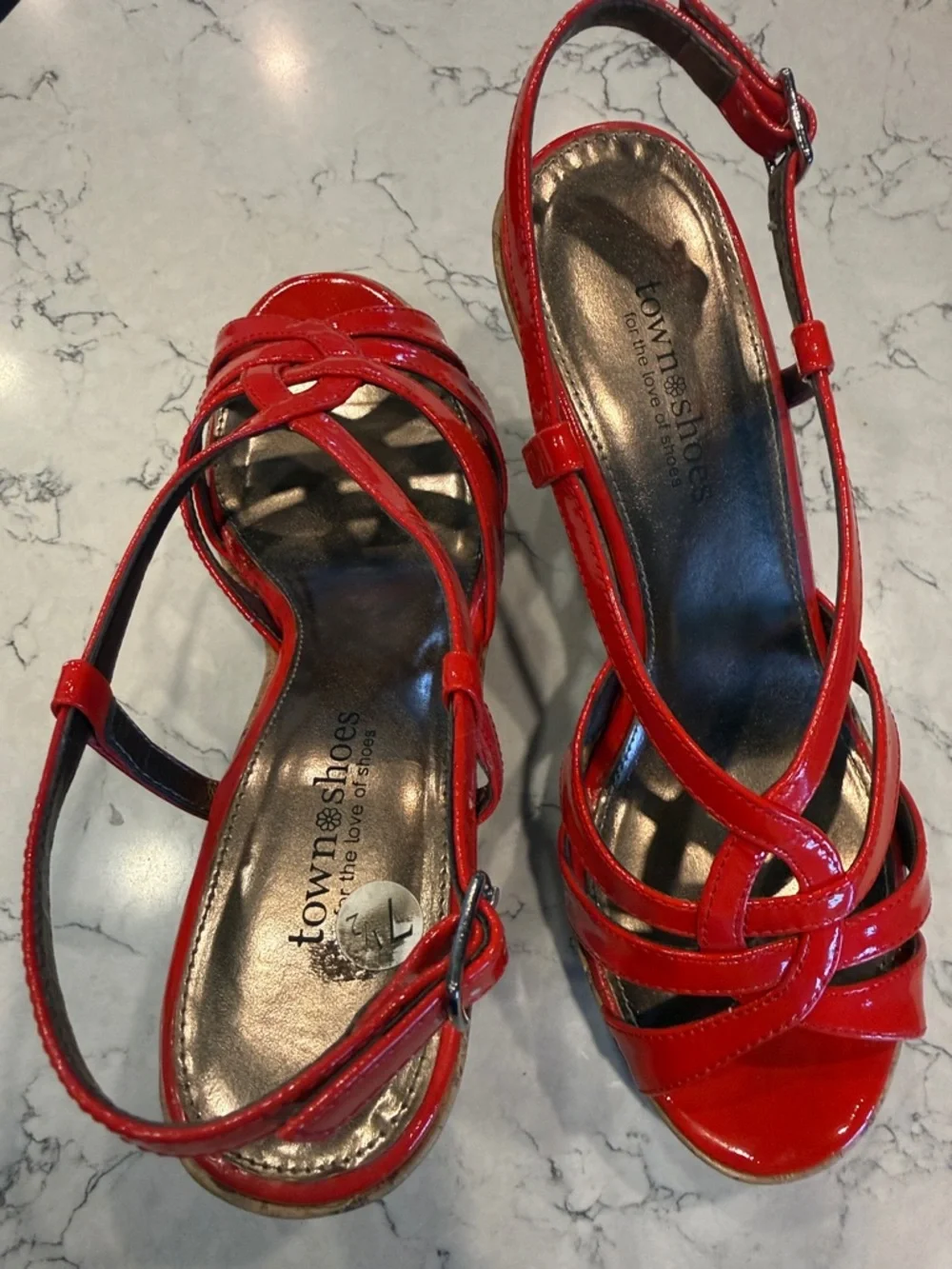 Red Patent Strappy Slingback Sandals - Picture 4 of 4